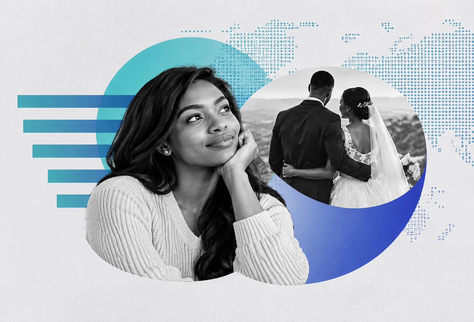 Young woman reflecting on whether she is ready for marriage, with a newlywed couple in the background asking How do I know I'm ready to get married