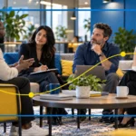 Four diverse professionals having a thoughtful workplace discussion in a modern office lounge on How Do I Know If I'm in the Wrong Career